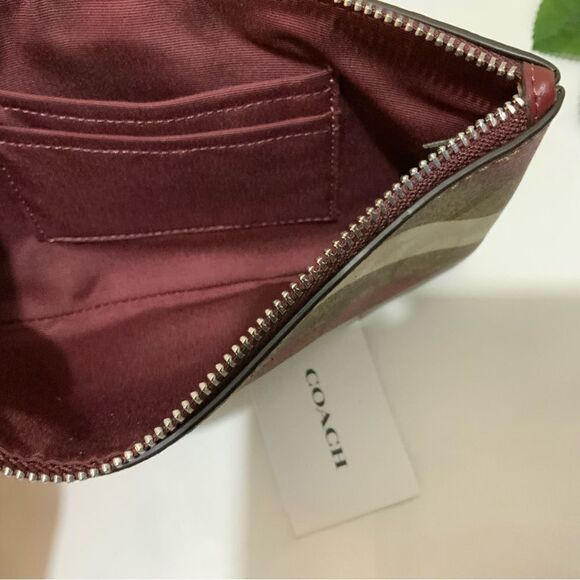Coach Signature Striped Large Zip Close Wristlet Purse Clutch - Picture 6 of 8
